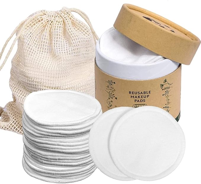 20Pcs Reusable Makeup Remover Pads, Bamboo Washable Cotton Rounds with Cotton Laundry Bag and Round Box for Storage for Eye Face Makeup Remover Eye Shadow Mascara Lipstick (1)