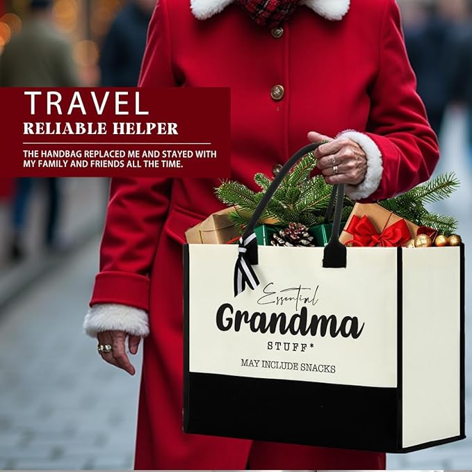 FORBIDDEN PAPER Reusable Beach Grocery Shopping Tote Bags, Canvas Tote Bag for Women, Grandma Gift Christmas Birthday Mother's Day Retirement Gifts for Grandmother, Essential Grandma Stuff Tote Bag