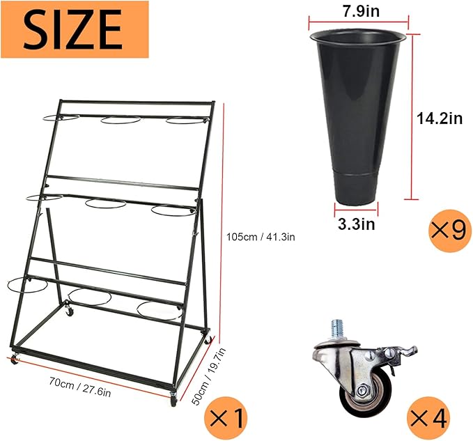 Flower Display Stand, 3-Layer Heavy-Duty Mobile Plant Cart shelve with Wheels, with Plastic Buckets, Easy to Install, Suitable for Indoor and Outdoor Balcony Courtyard Garden Art Exhibitions