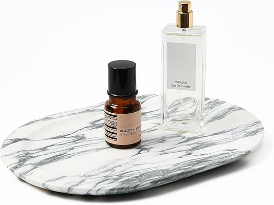 Natural Marble Decorative Tray Bathroom Counter Perfume Organizer Vanity Tray for Home Decor, Jewelry Candle, Coffee Table, Soap Holder Dresser Countertop Accessories 8"x11" Arabescato