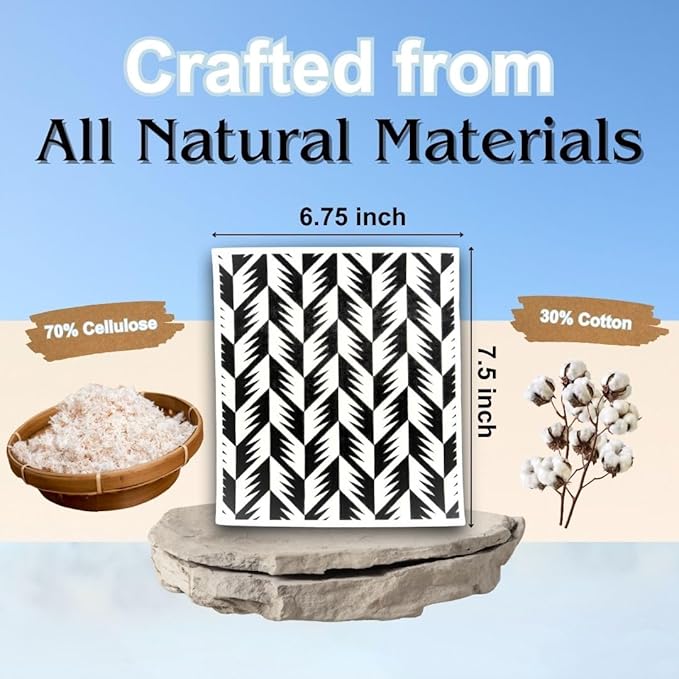 Swedish Dishcloths for Kitchen - Ecofriendly Reusable Paper Towels, Biodegradable Dish Cloths - Cellulose Sponge Dish Cloths for Washing Dishes - 8 Pack (Black & White)