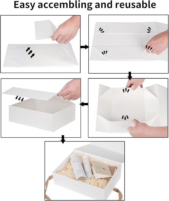 LIFELUM White Gift Box with Lid 8 x 7 x 3 inch Sturdy Magnetic Gift Box Bridesmaid Proposal for Valentine's Wedding Christmas Birthdays Gifts Packging (1 Pcs)