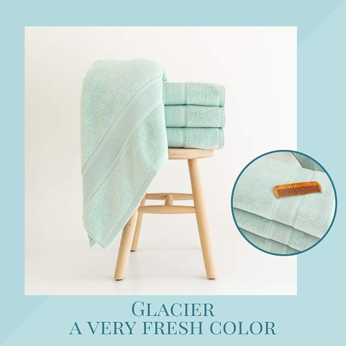 Luzia 8 Piece Bathroom Towel Set - 100% Turkish Cotton, Premium Quality - 2 Bath Towels 2 Hand Towels and 4 Washcloths (Sea Foam/Aqua/Mint/Glacier Green)