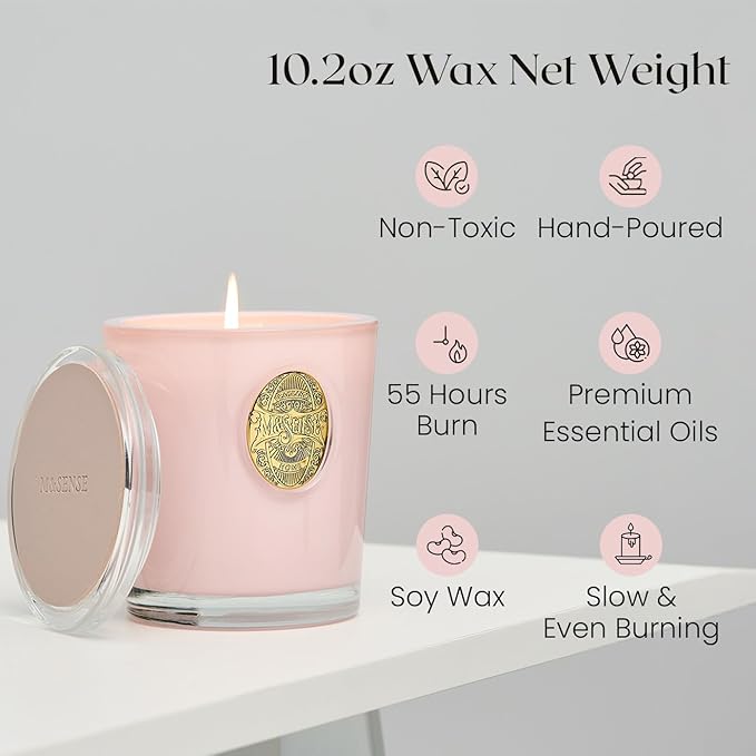 M&SENSE Natural Soy Candle| Coconut Lime Apricot Pink | 10.2 oz, 55H Burn | Luxury Scented Candle for Relaxation, Gifting, Home Décor | for Bedroom, Office, Party