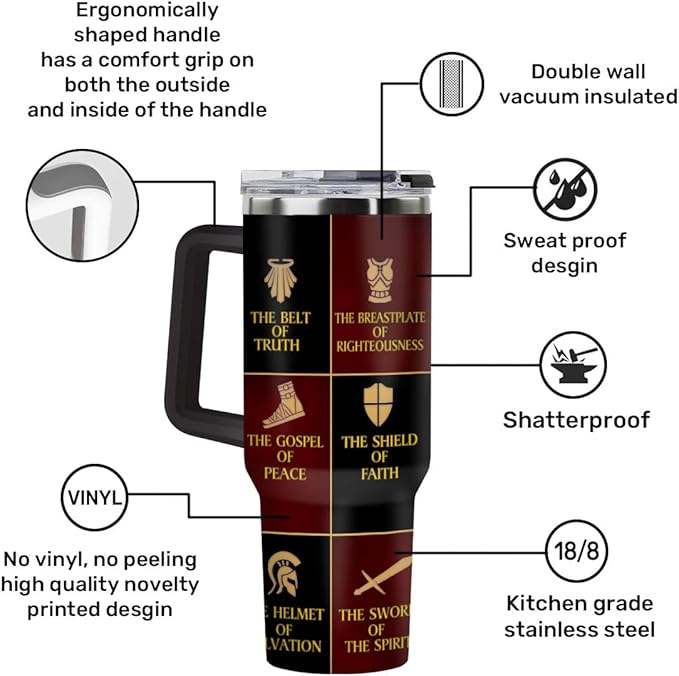 Jesuspirit Christian Gifts for Men, Women - Fathers Day, Pastor Appreciation Religious Gift For Men - Christian Coffee Mug - Armor Of God Stainless Steel Tumbler (Armor Of God, 40OZ)