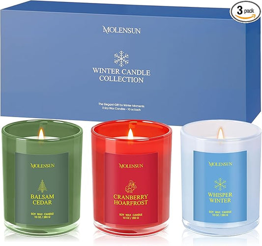 Winter Candles Gift Set, 3 Pack Total 30oz Soy Scented Candles in Luxury Gift Box, Christmas Birthday & Holiday Gifts for Women & Men, Long Lasting Non-Toxic Clean Burn, Winter Festive Home Decor