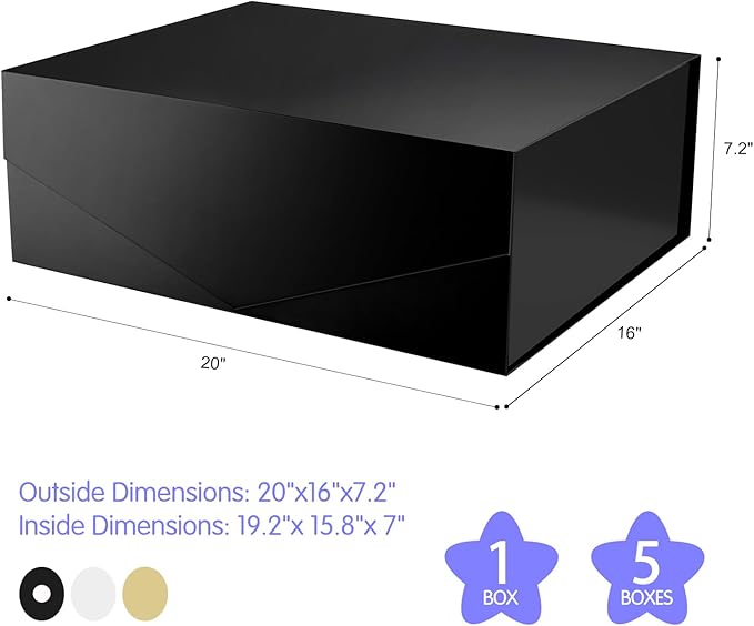 19.2x15.8x7 Inches, Extra Large Gift Box with Lid, Groomsman Proposal Box with Magnetic Closure, Giant Gift Box for Clothes and Large Gifts (Glossy Black)