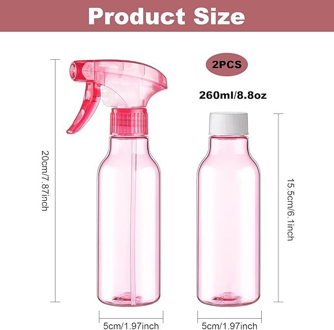 Cosywell 3 Pack Plastic Spray Bottles 8.8oz/260ml Empty Spray Bottle for Cleaning Mist/Stream Heavy Duty Water Spraying Bottle for Cooking Solutions Essential Oils Hair Care(Green Pink Purple)