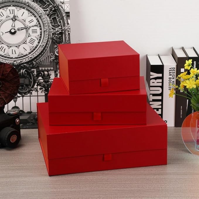 5 Pcs Red Gift Box 8x8x4 Inches Small Gift Boxes for Presents with Magnetic Closure Lid Luxury Collapsible Gift Box Bridesmaid, Wedding, Birthday Boxs for Gift Packaging