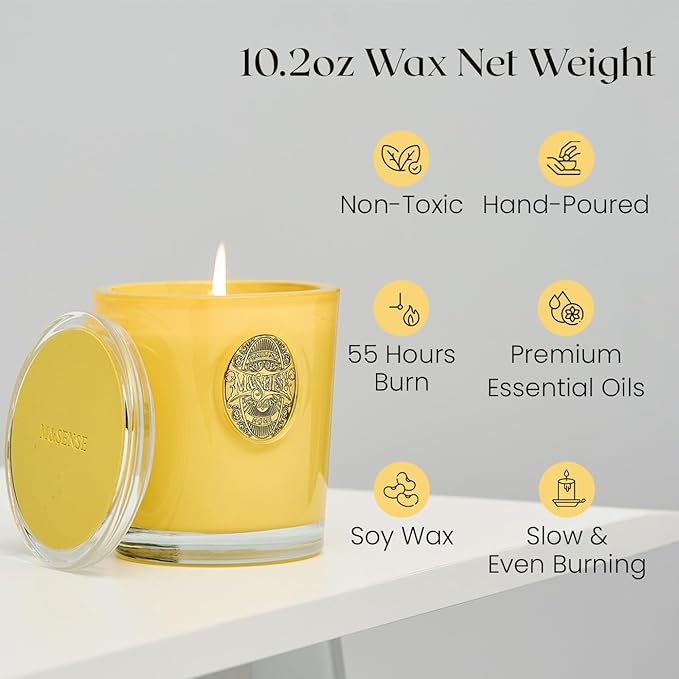 M&SENSE Natural Soy Candle| Lemon Zest Yellow | 10.2 oz, 55H Burn | Luxury Scented Candle for Relaxation, Gifting, Home Décor | for Bedroom, Office, Party