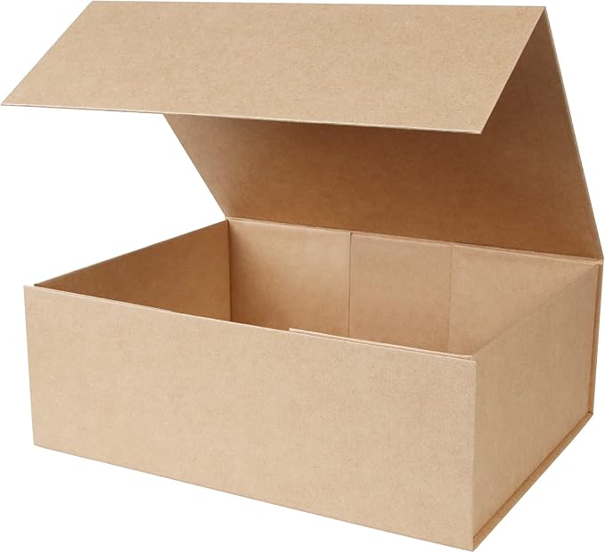 Aimyoo Brown Collapsible Gift Box with Magnetic Closure Lids 13.8x9x4.3 in, Large Bridesmaid Groomsman Proposal Boxes, Rectangle Present Box for Graduation Birthday Storage 1 Pack