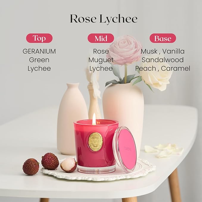 M&SENSE Natural Soy Candle| Rose Lychee &Pink | 10.2 oz, 55H Burn | Luxury Scented Candle for Relaxation, Gifting, Home Décor | for Bedroom, Office, Party