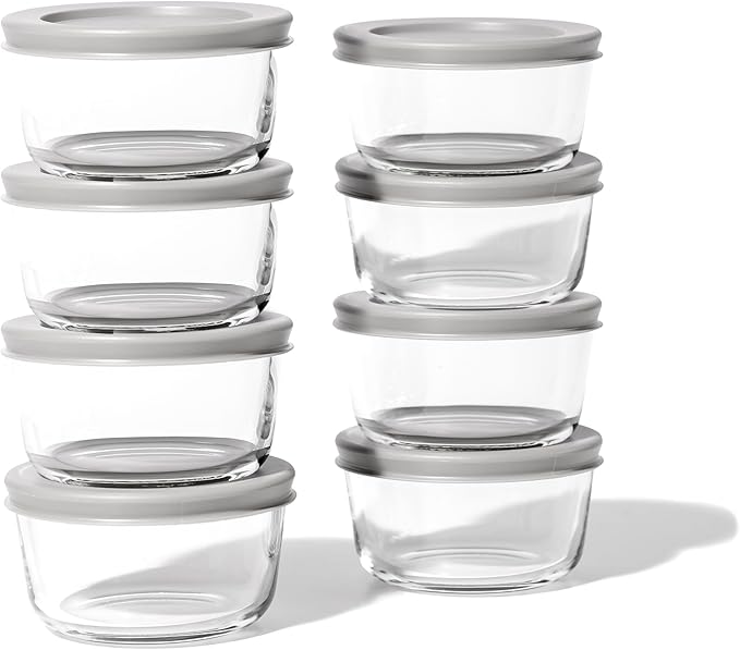 DURA LIVING 16-Piece Glass Food Storage Containers Set (8 Containers + 8 BPA-Free Lids) | 7-Ounce, Leakproof | Microwave, Freezer, Oven & Dishwasher Safe | Ideal for Meal Prep & Pantry Organization