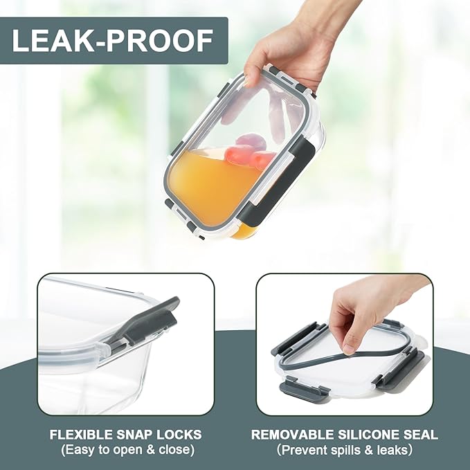 KOMUEE 52oz & 22oz Glass Food Storage Containers Set with Airtight Lids, BPA-Free, 4 Pack Meal Prep Containers for Baking, Serving - Freezer, Microwave, Oven, Dishwasher Safe