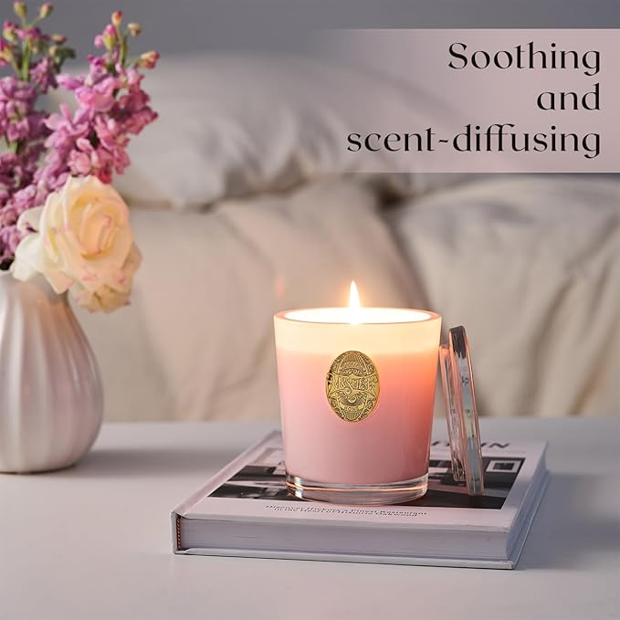 M&SENSE Natural Soy Candle| Coconut Lime Apricot Pink | 10.2 oz, 55H Burn | Luxury Scented Candle for Relaxation, Gifting, Home Décor | for Bedroom, Office, Party