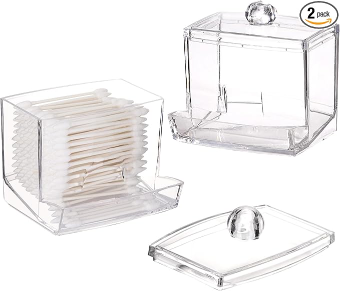 Tbestmax 2 Pack 10oz Qtip Dispenser Big Clear Qtip Holder, Bathroom Container Organizer Accessories Decor for Storage-Qtips Cotton Ball
