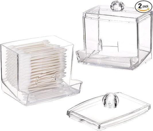 Tbestmax 2 Pack 10oz Qtip Dispenser Big Clear Qtip Holder, Bathroom Container Organizer Accessories Decor for Storage-Qtips Cotton Ball