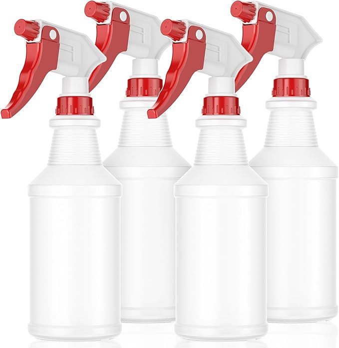 LiBa Spray Bottles (4 Pack,16 Oz), Refillable Empty Spray Bottles for Cleaning Solutions, Hair Spray, Watering Plants, Superior Flex Nozzles, Mist Sprayer, Bleach/Vinegar/Rubbing Alcohol Safe