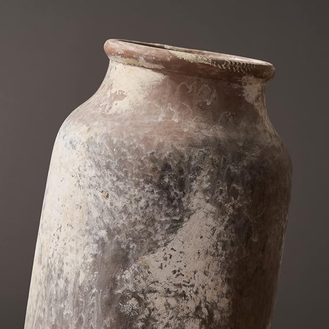 SIDUCAL Rustic Ceramic Farmhouse Flower Large Vase, Whitewashed Terra Cotta Vase, Pottery Decorative Flower for Home Decor, Table, Living Room Decoration, Shelf Decor, Mantel, 9.5 Inch, Terra