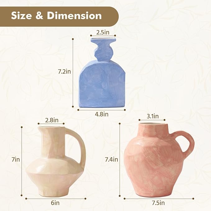 Ceramic Vase, Small Blue Vases Home Decor,Fall Décor Modern Farmhouse Vases for Home Decor, Organic Decor Accents for Living Room, Shelf, Table, Entryway