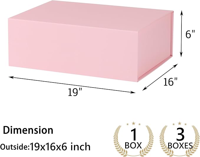 Pink Gift Box,19x16x6 Extra Large Gift Boxes With Lids For Presents Includes Ribbon And Diy Printable Sticker Paper,Bridesmaid Proposal Box,Magnetic Gift Box For Birthday,Wedding,Graduation