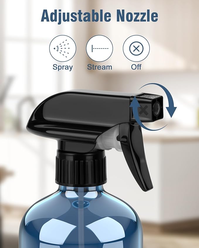 Glass Spray Bottle, Indigo Blue Glass Spray Bottle Set & Accessories Refillable for Plants Window Cleaners Aromatherapy Facial Hydration Watering Flowers Hair Care (2 Pack/16 oz)(Indigo)