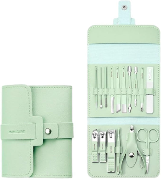 Portable Nail Clipper Set 12/16PCS, Nail Clippers and Beauty Tool Portable Set Manicure Set 12 in 1, Set Nail Clippers Professional Personal Care Tool Kit, Professional Manicure (16pcGreen)
