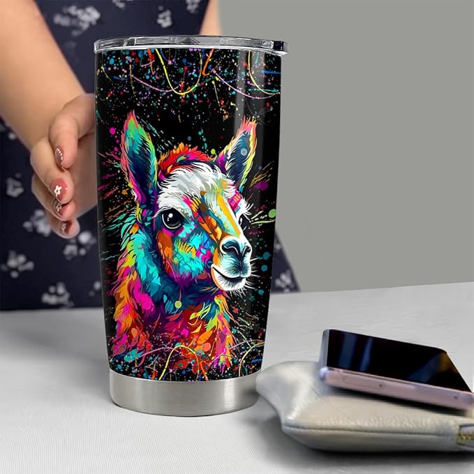 SANDJEST Llama Tumbler - 20oz Stainless Steel Insulated Coffee Travel Mug - Llama Gifts for Women, Girls & Teens, Christmas, Birthday