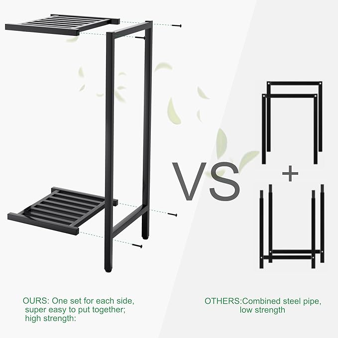 Zhongma 2 Tier 30" Tall Indoor Outdoor Plant Stand, 12 L x 12 W x 30 H inch, Heavy Duty Square Metal Flower Stand for Patio, Home, Garden, 220 LBS Capacity & Heavy Duty Construction