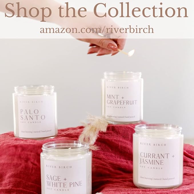 River Birch Candles Currant + Jasmine Scented Candle | Premium, All-Natural, Non-Toxic, Soy Candles | 8.5oz 40 Hr Burn Time | Cozy Relaxing Gifts for Home