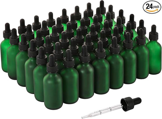 2oz Glass Dropper Bottle,Preety Texture Tincture Bottles with Precise Scales Eye Droppe,for All Kinds Of Mixed Liquids,Leak-Proof Design for Easy Travel (Green Frosted-48Pack)