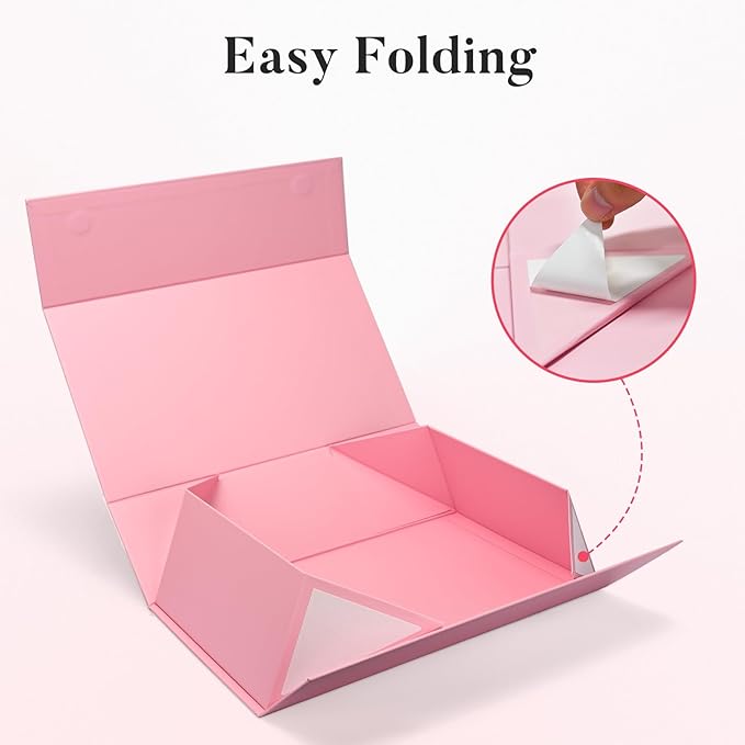 LIFELUM Pink Gift Boxes with Lids for Presents 5 Pack 13.85x8.35x4.45 Inch Gift Boxes with Ribbon,Card,Shredded Paper Filler Magnetic Gift Box for Wedding Gifts