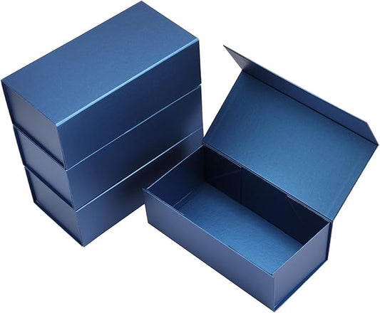 Ditwis 4 Pack 12x6x4 Inches Gift Boxes with Magnetic Closure Lids, Blue Magnetic Box for Wedding, Groomsmen Bridesmaid Proposal, Birthdays, Mother's Day