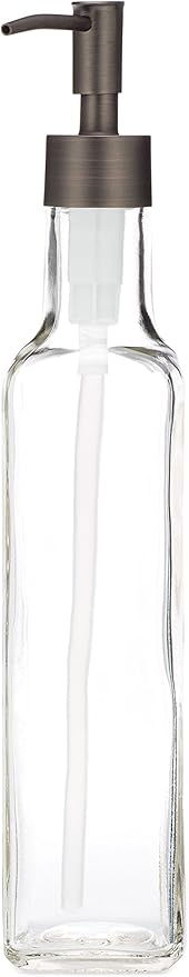 Rail19 French Vessel Glass Soap Dispenser with Metal Pump - Refillable Hand Soap, Lotion & Sanitizer for Sinks and Small Countertops, 8.5oz (Bronze Rustic)