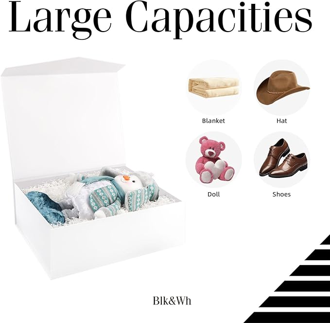 BLK&WH 5 Extra Large Gift Box with Lid 19.2x15.8x7 Inches, White Gift Box Closure Lid for Clothes and Large Gifts (Matte White)