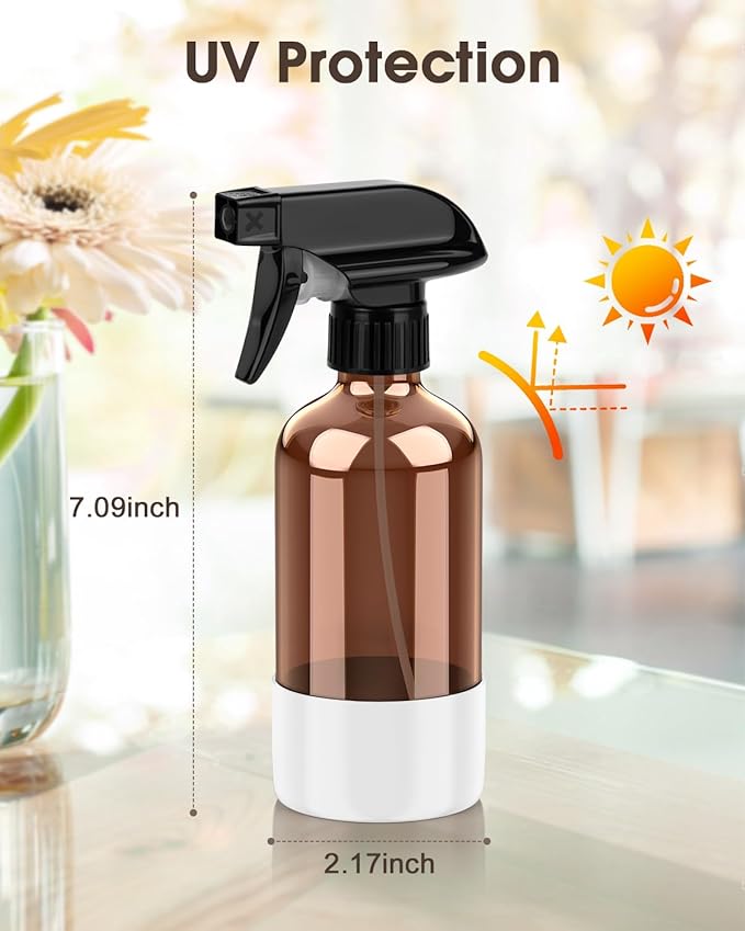 Glass Spray Bottle with Silicone Sleeve Protection, Amber Glass Spray Bottle Set for Window Cleaner Aromatherapy Facial Hydration Watering Flowers Hair Care 2 Pack/8 oz (Black & White)