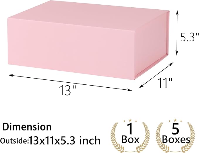 Pink Gift Box,13x11x5.3 Large Gift Boxes With Lids For Presents Includes Ribbon And Diy Printable Sticker Paper,Bridesmaid Proposal Box,Magnetic Gift Box For Birthday,Wedding,Graduation