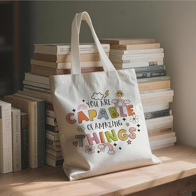 Canvas Tote Bag for Women, You Are Capable Of Amazing Things Tote Bags, Inspirational Canvas Totes for Work Traveling, Reusable Grocery Shoulder Shopping Bags, Christmas Gifts to Women Friends