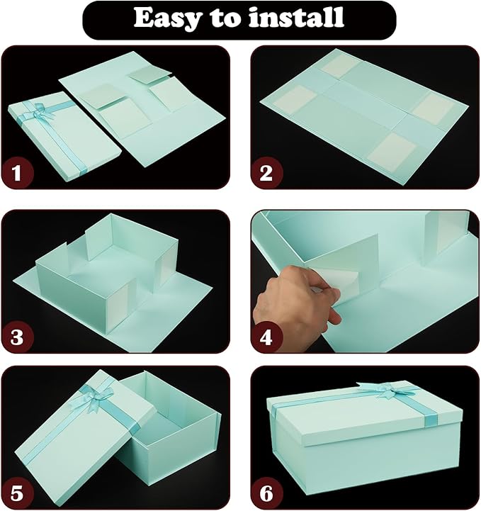 Nsmykhg Luxury Gift Box With Lid & Ribbon, 5 Pack 11.4x8.7x4.1 - Elegant Wedding & Birthday Packaging, Perfect For Shoes, Clothing & Bridal Gifts (Blue)