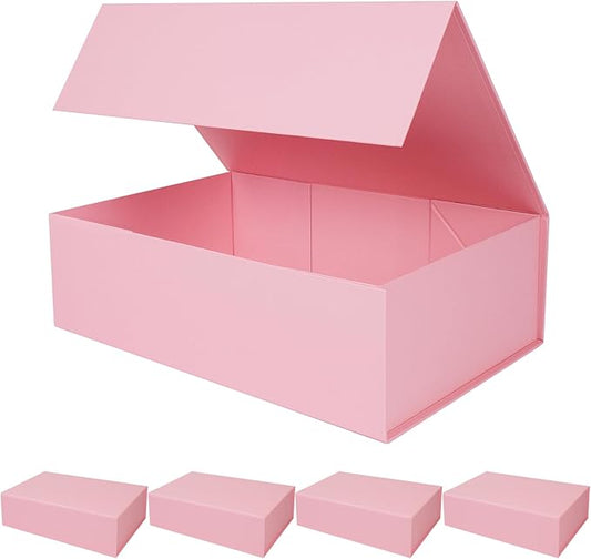 RayofSun Pink Gift Boxes with Magnetic Lids for Presents Large Rectangle Collapsible Decorative Boxes 13.7x9x4.3inch, Bridesmaid Groomsmen Proposal Box for Wedding, Christmas, Birthday(5PC)