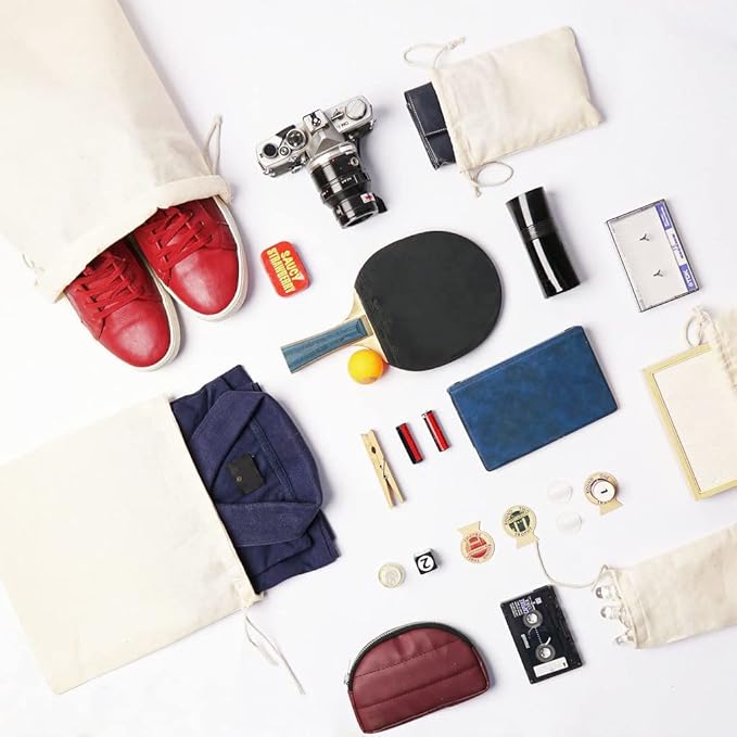 100Pcs 10 x 12 Inches Premium Cotton Muslin Double Drawstring Bags, Reusable Bag Natural Cotton Bags with Drawstring Produce Bags Bulk Gift Bag Jewelry Pouch for Party Wedding Home Storage