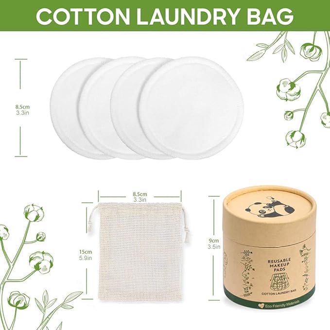 20Pcs Reusable Makeup Remover Pads, Bamboo Washable Cotton Rounds with Cotton Laundry Bag and Round Box for Storage for Eye Face Makeup Remover Eye Shadow Mascara Lipstick (1)