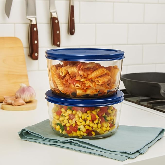 4-Piece Glass Food Storage Containers Set (2 Containers + 2 BPA-Free Lids) | 6.5-Cup, Leakproof | Microwave, Freezer, Oven & Dishwasher Safe | Ideal for Meal Prep & Pantry Organization, Blue