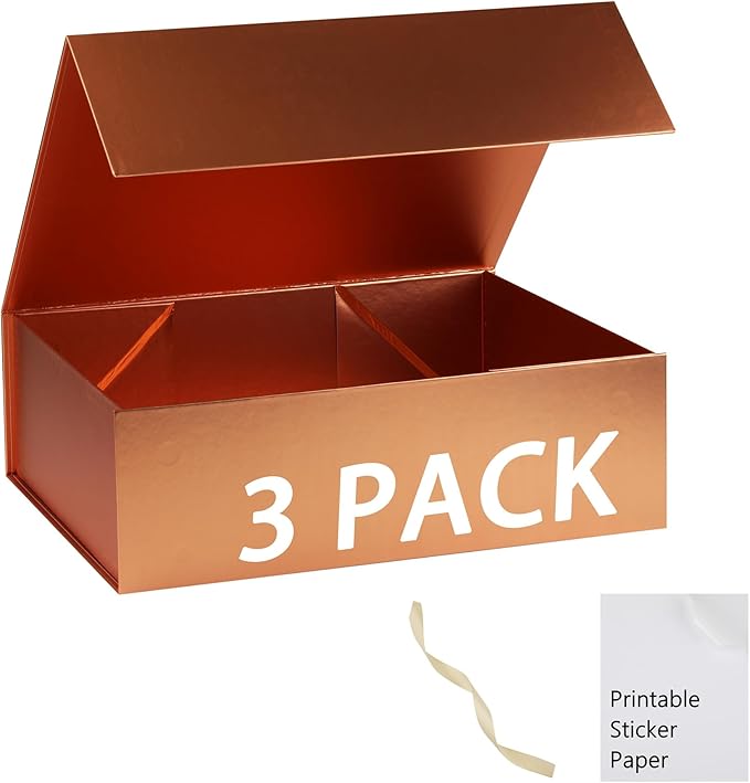 Rose Gold Gift Box,19x16x6 Large Gift Boxes With Lids For Presents Includes Ribbon And Diy Printable Sticker Paper,Bridesmaid Proposal Box,Magnetic Gift Box For Birthday,Wedding,Graduation
