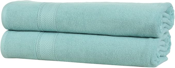 HILLFAIR 600 GSM- 40 x 80 Inches- 100% Cotton 2 Pc XXL Oversized Bath Towel Set- Soft Highly Absorbent Jumbo Bath Sheets Towels Sets- Quick Dry Oversized Bath Towel Sets for Hotel Spa Pool- Aqua