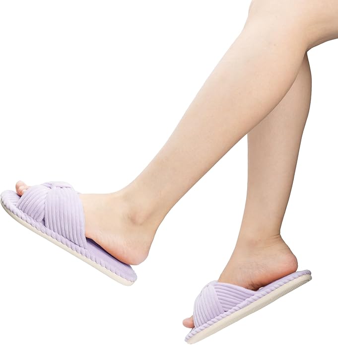 Chantomoo Slippers for Women Memory Foam House Womens Slipper Slides Home Bedroom Bathroom Spa Open Toe Corduroy Bow Slippers Cozy Comfortable