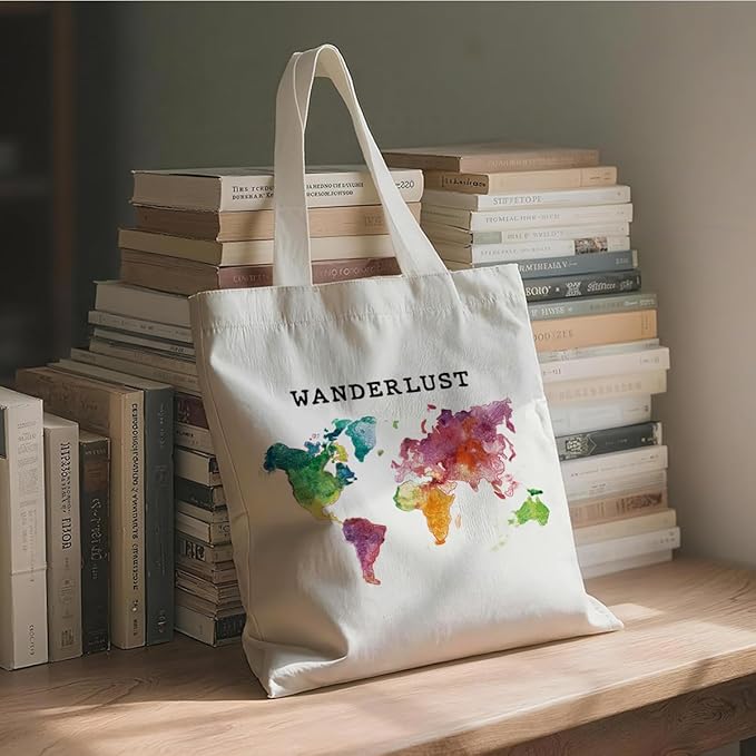 Canvas Tote Bag for Women, Wanderlust Shoulder Tote Bags, Casual Canvas Totes to Work Traveling, Birthday Christmas Gifts to Travel Enthusiasts Friends, Holiday Gift Bags for Wrap Storage