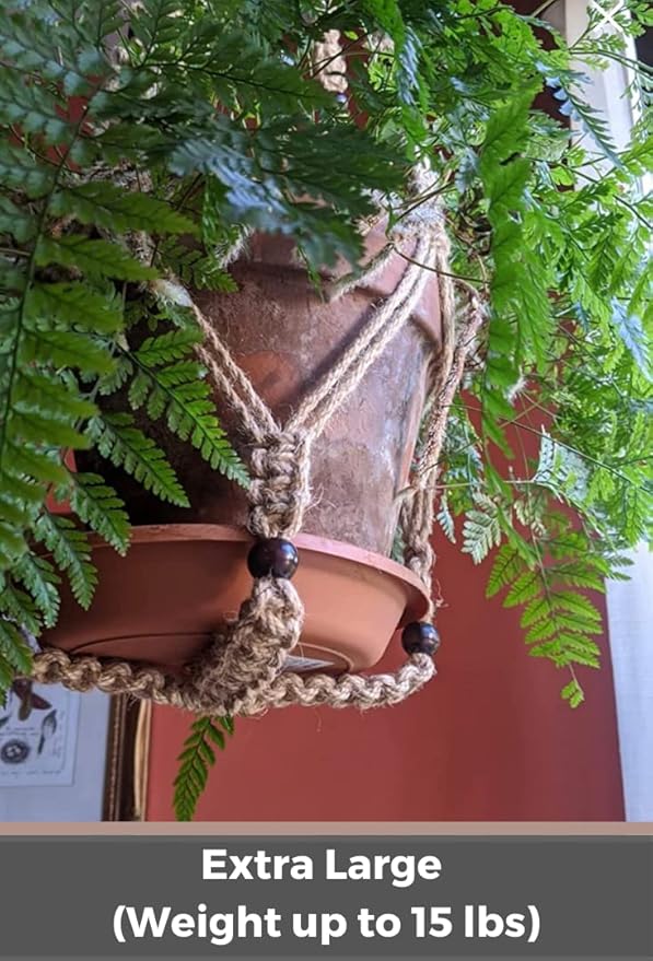 43 Inches Macrame Planter Hanger Large for 12 inch Pot + Swag Hook (Extra Long & Big) | Large Hanging Planter for Indoor Plants | No Tassel, Cotton Rope, NO Pot/Plant Included (Jute)(XL)