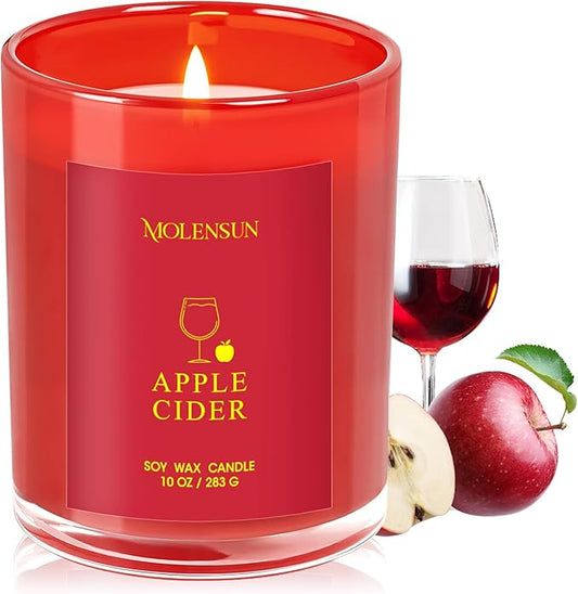 Apple Cider Candle, 10oz Soy Scented Candle for Home, Christmas Birthday & Holiday Gifts for Women & Men, Long Lasting 50+ Hour Clean Non-Toxic Burn, Elegant Winter & Christmas Festive Home Decor