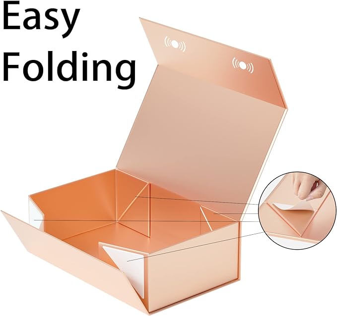 Rose Gold Gift Box, 12x6x4'' Gift boxes for Presents with Lids Magnetic Closure Rectangle Collapsible for Bridesmaid Proposal Box, Wedding, Christmas, Halloween, Birthday Gift Packging